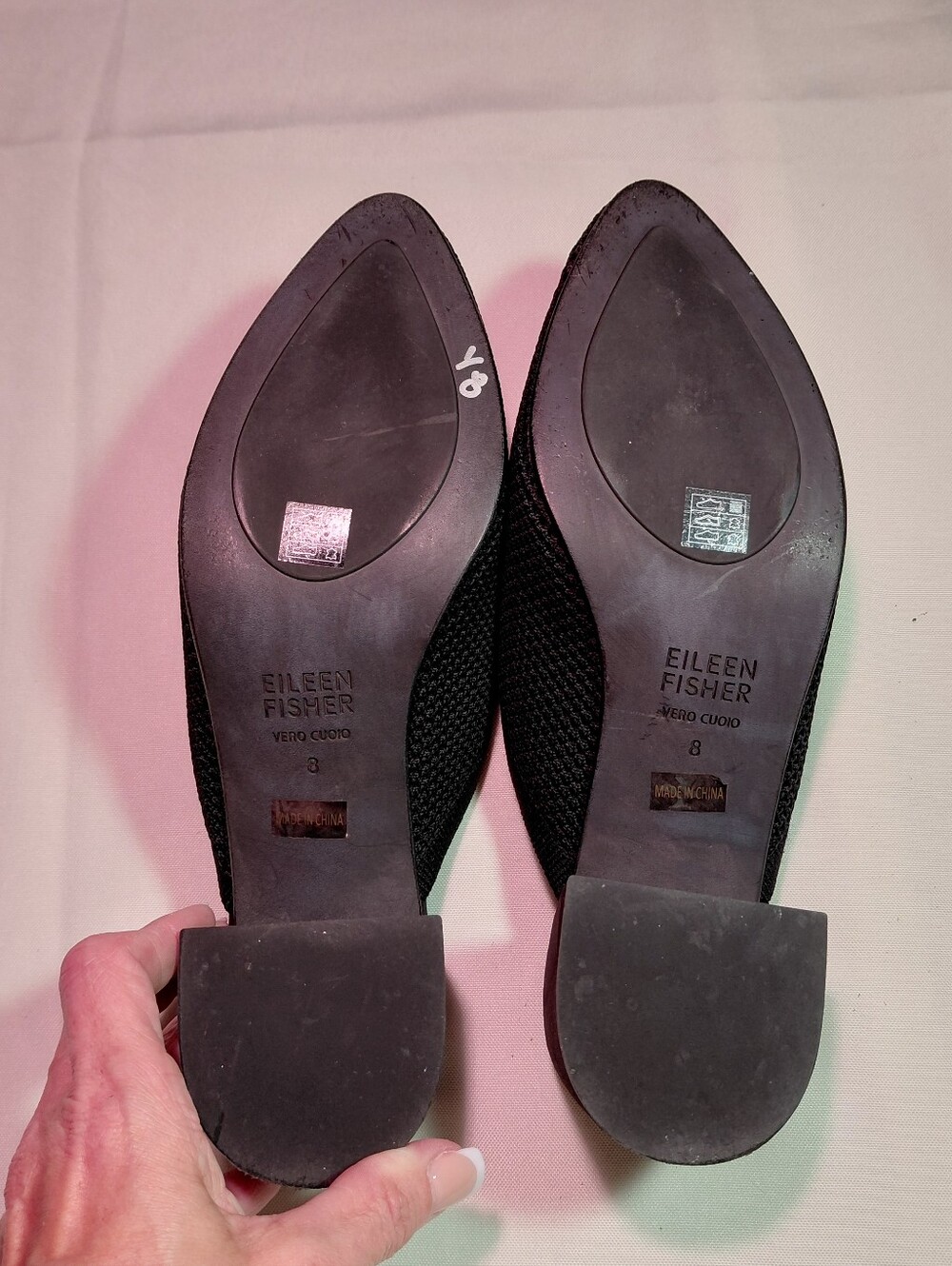 Eileen Fisher Black Gest Knit Block Heel Pointed Toe Mules NWOB Size 8M - Picture 5 of 8